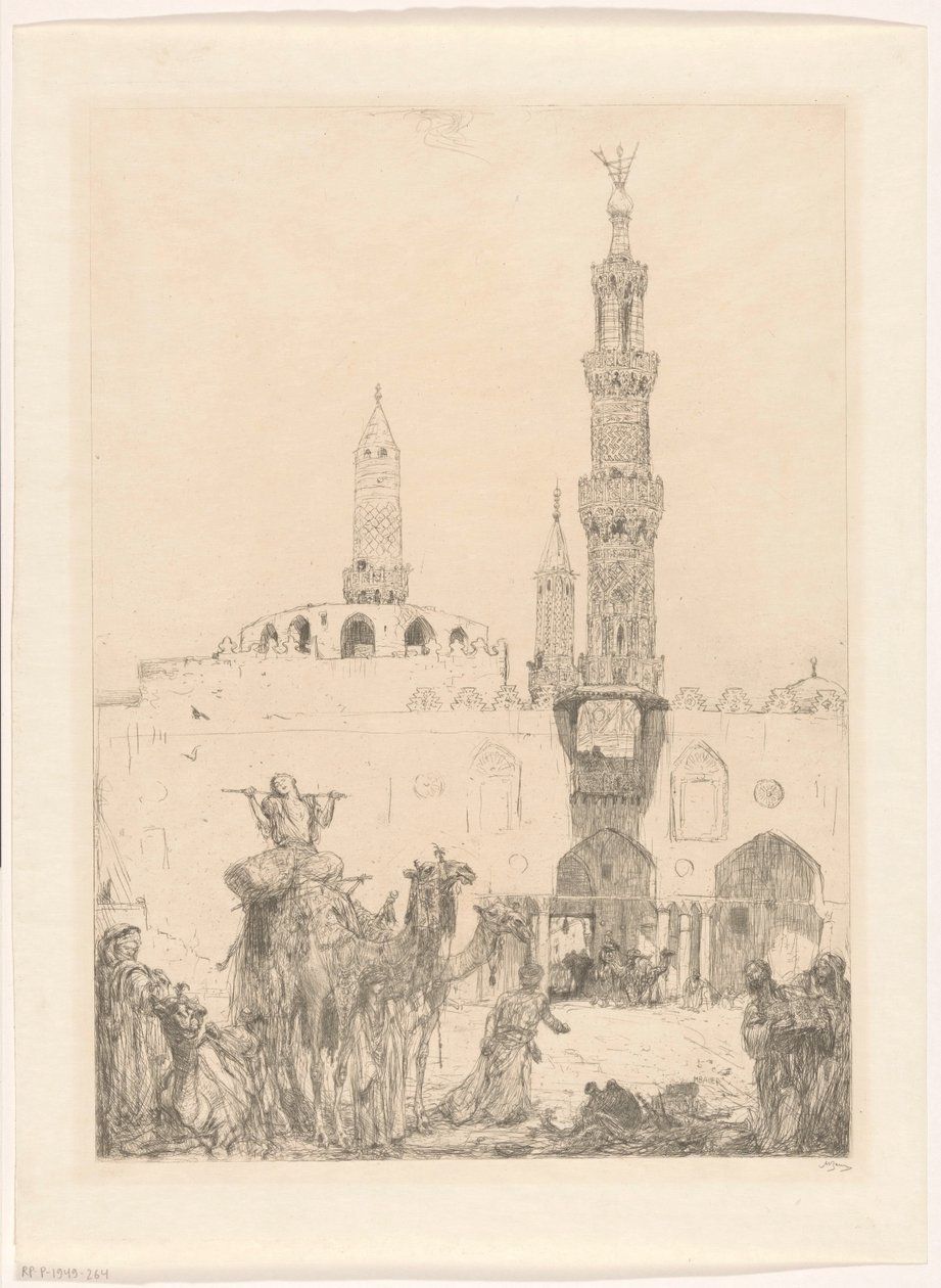 Al-Azhar Mosque in Cairo by Marius Bauer (signed by artist)