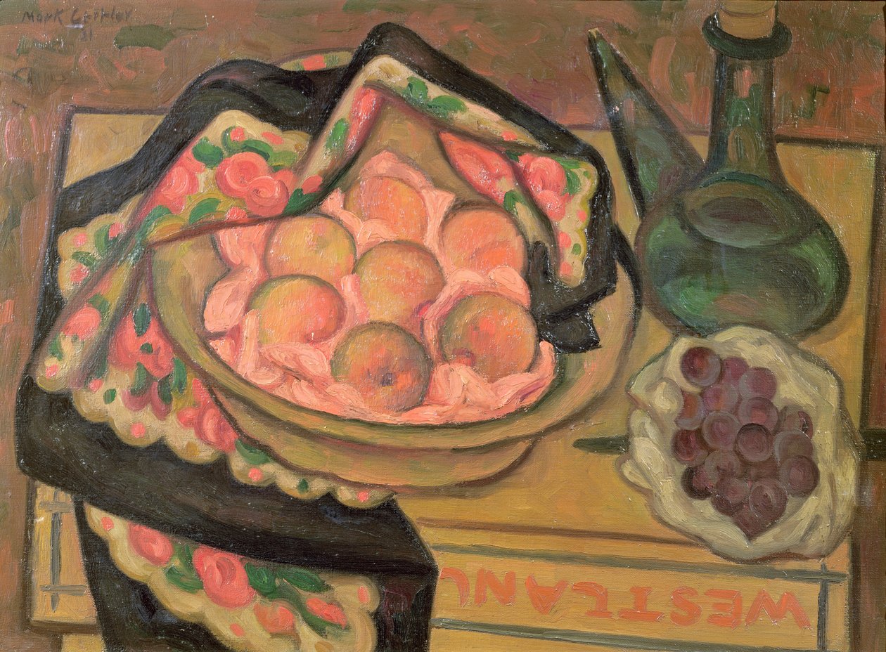 Peaches and a Green Bottle by Mark Gertler
