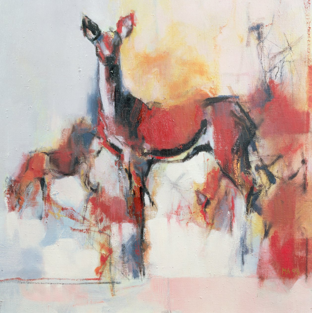 Hinds in winter, 1995 by Mark Adlington