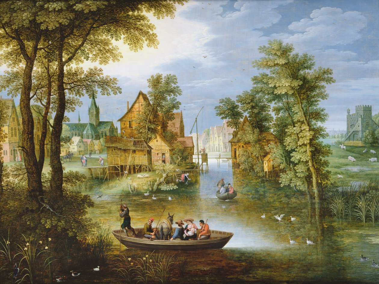 A river landscape with the Flight into Egypt by Marten Ryckaert