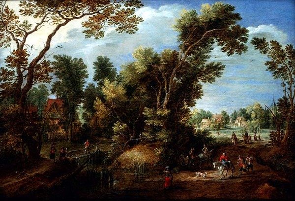 Wooded River Landscape with Figures by Marten Ryckaert