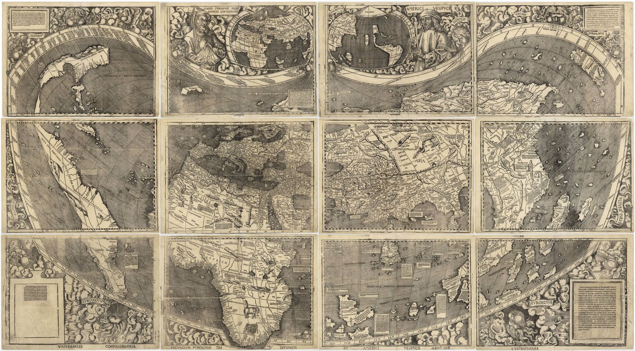 World Map Universalis Cosmographia, 1507 by Martin Waldseemuller