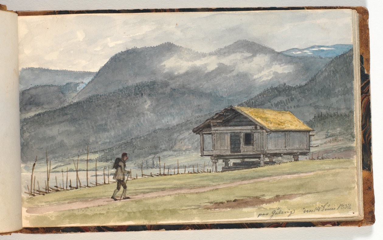 Mountain Landscape with Cottage and Wanderer by Martinus Rørbye
