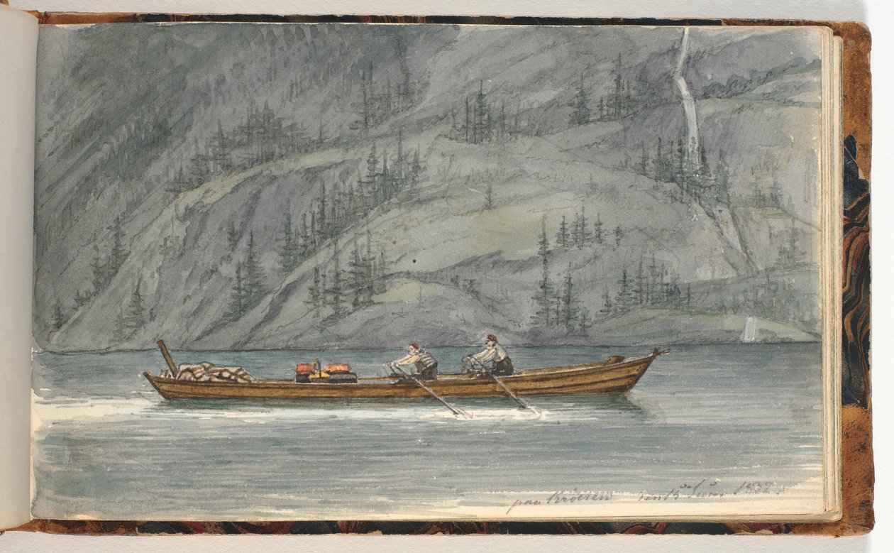 Fjord Landscape with Rowboat. Krøderen, Norway by Martinus Rørbye