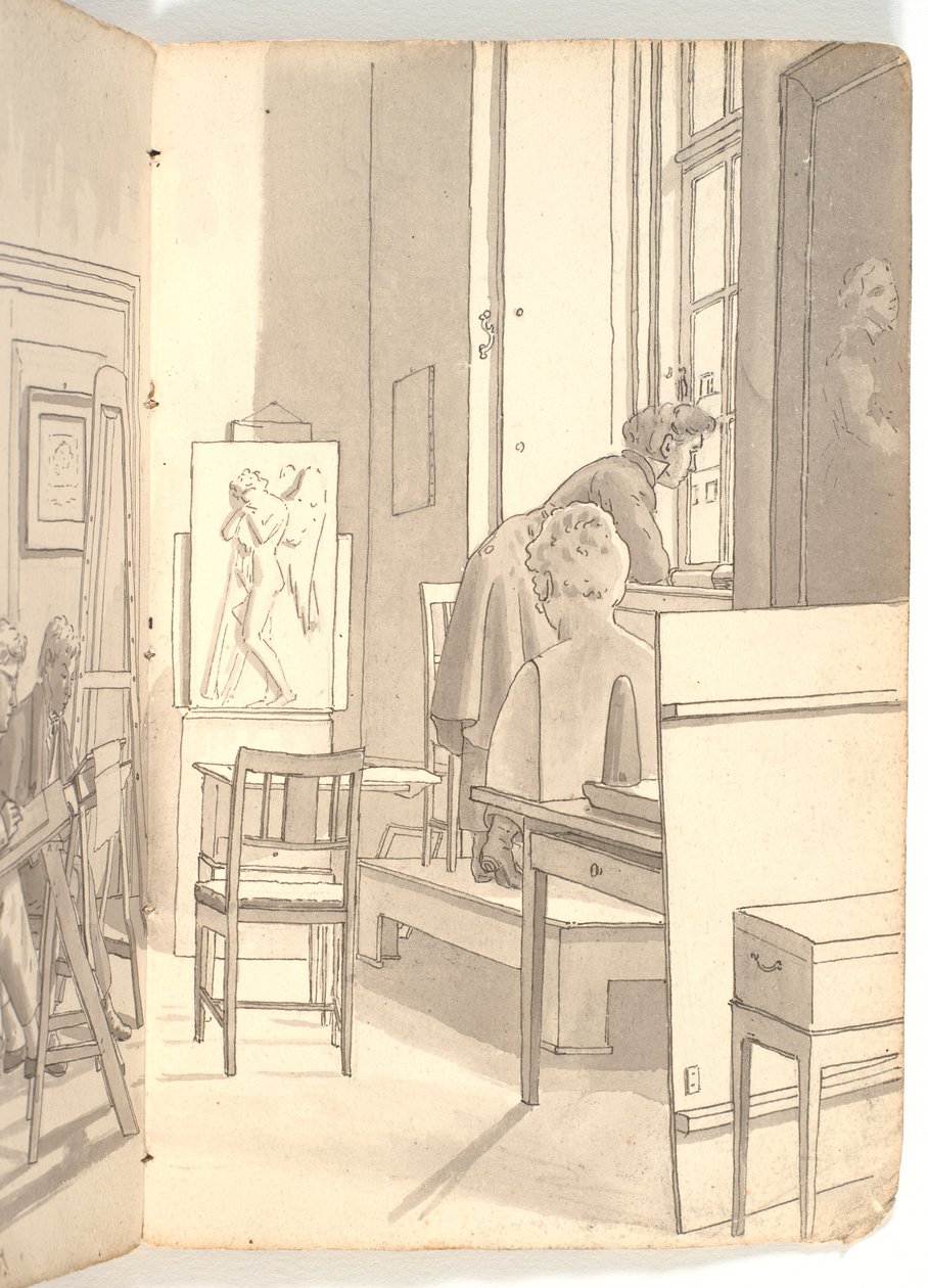 Interior from the Academy with Young Artists Drawing by Martinus Rørbye