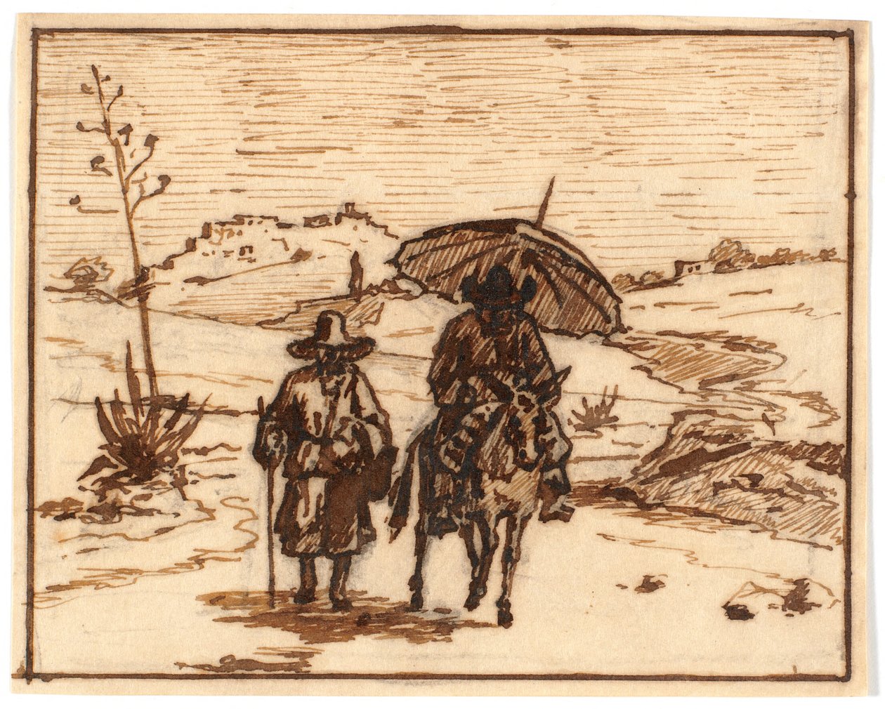 Italian Landscape with Donkey Rider and a Walker by Martinus Rørbye