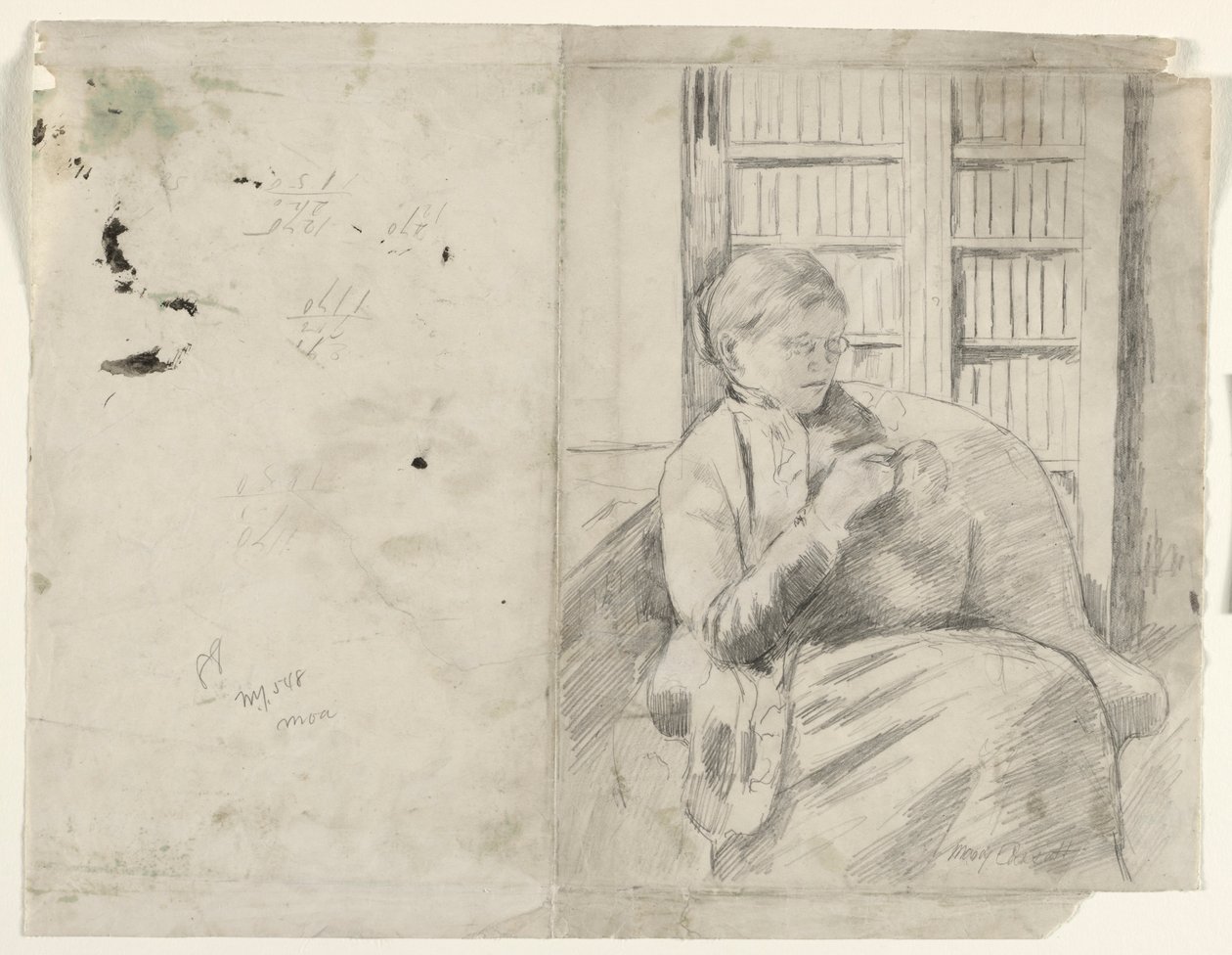 Knitting in the Library by Mary Cassatt