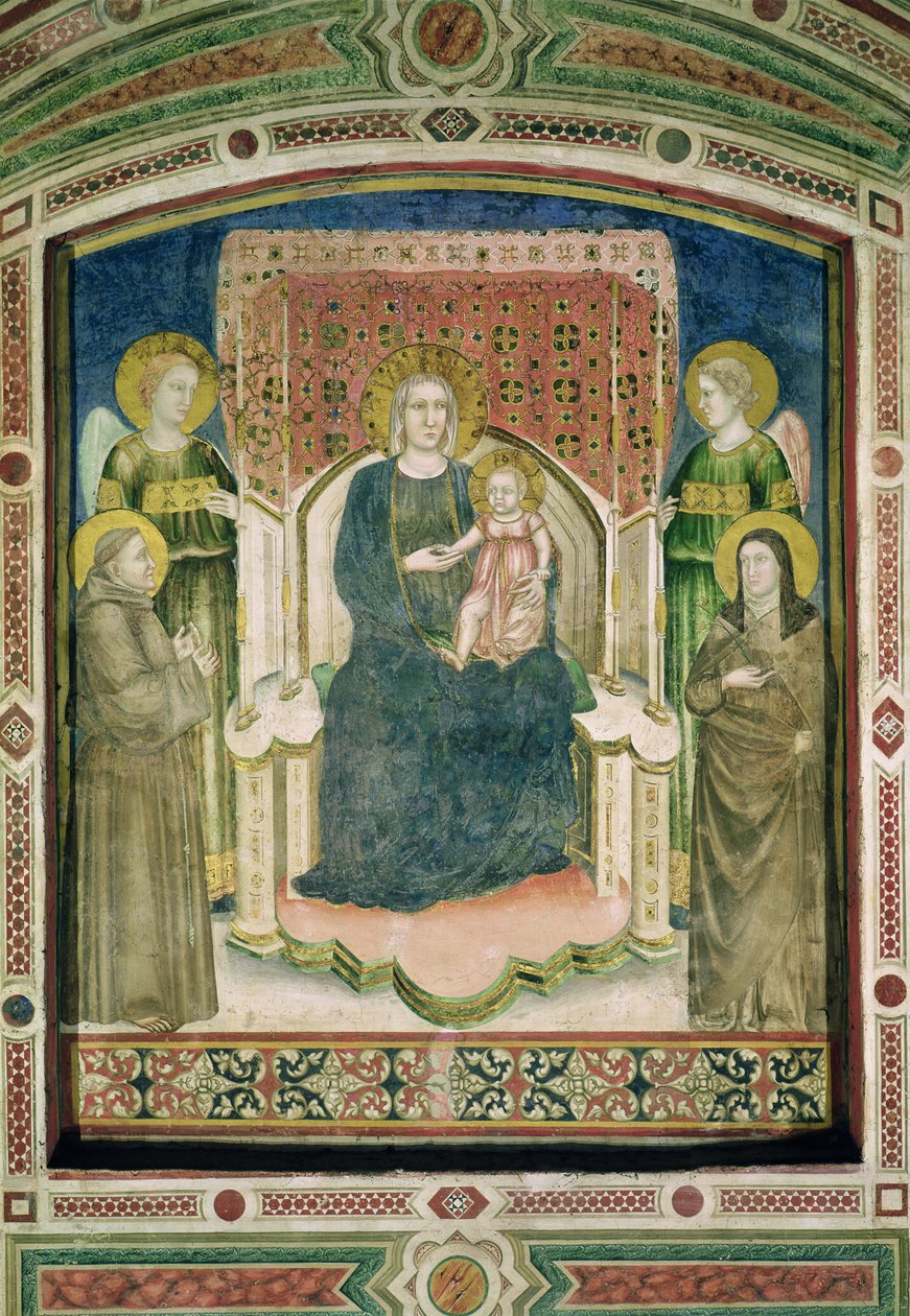 Madonna Enthroned with St. Francis of Assisi, St. Clare and Two Angels by Master of Figline