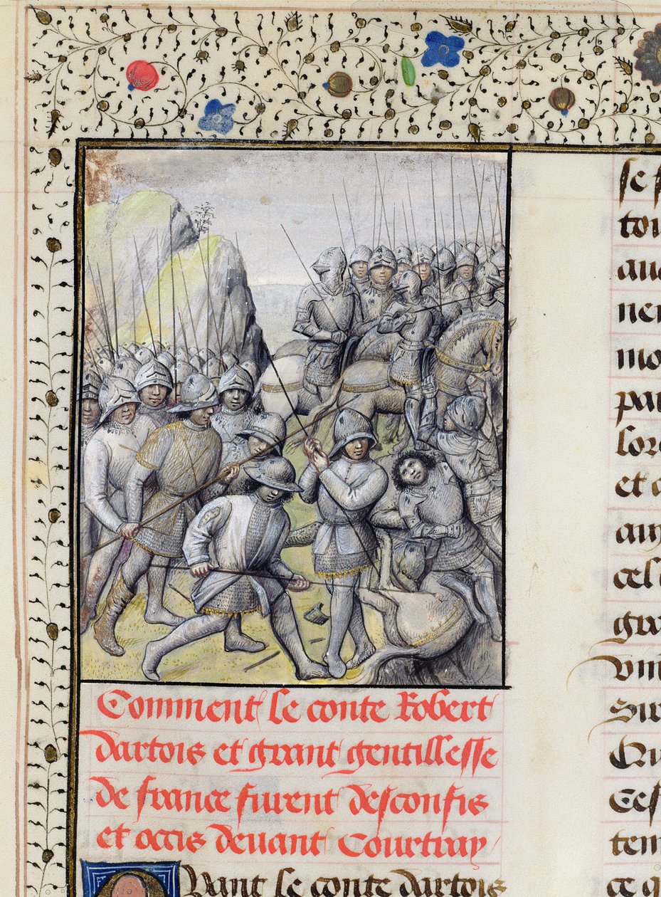 The Flemish defeat the French Army at the Battle of the Golden Spurs near Courtrai in 1302 by Master of Mary of Burgundy