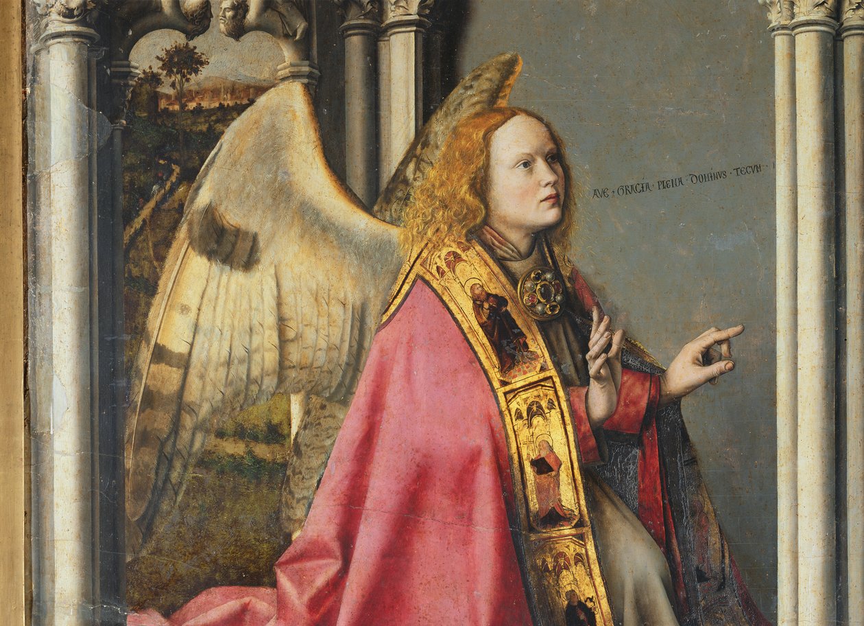 The Angel, Gabriel, making the Annunciation to the Virgin Mary (detail) by Master of the Aix Annunciation