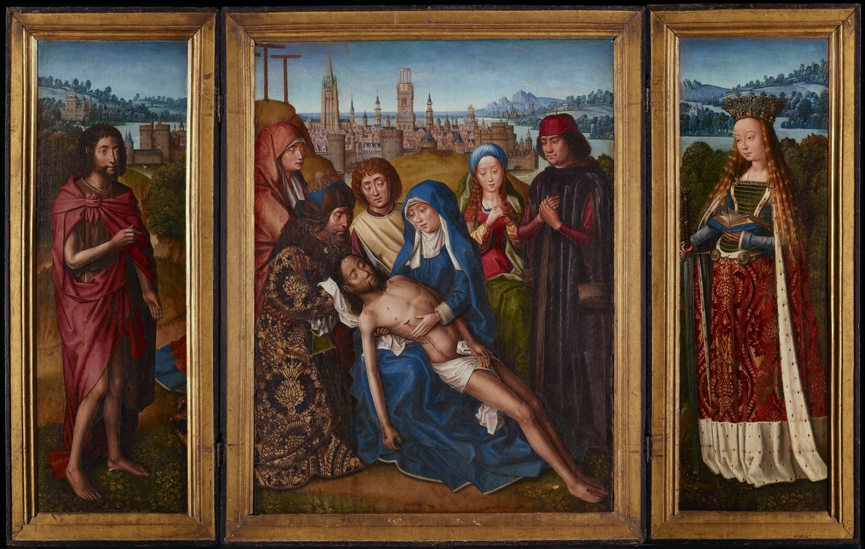 Lamentation with Saint John the Baptist and Saint Catherine of Alexandria, c.1493-1501 by Master of the Legend of Saint Lucy