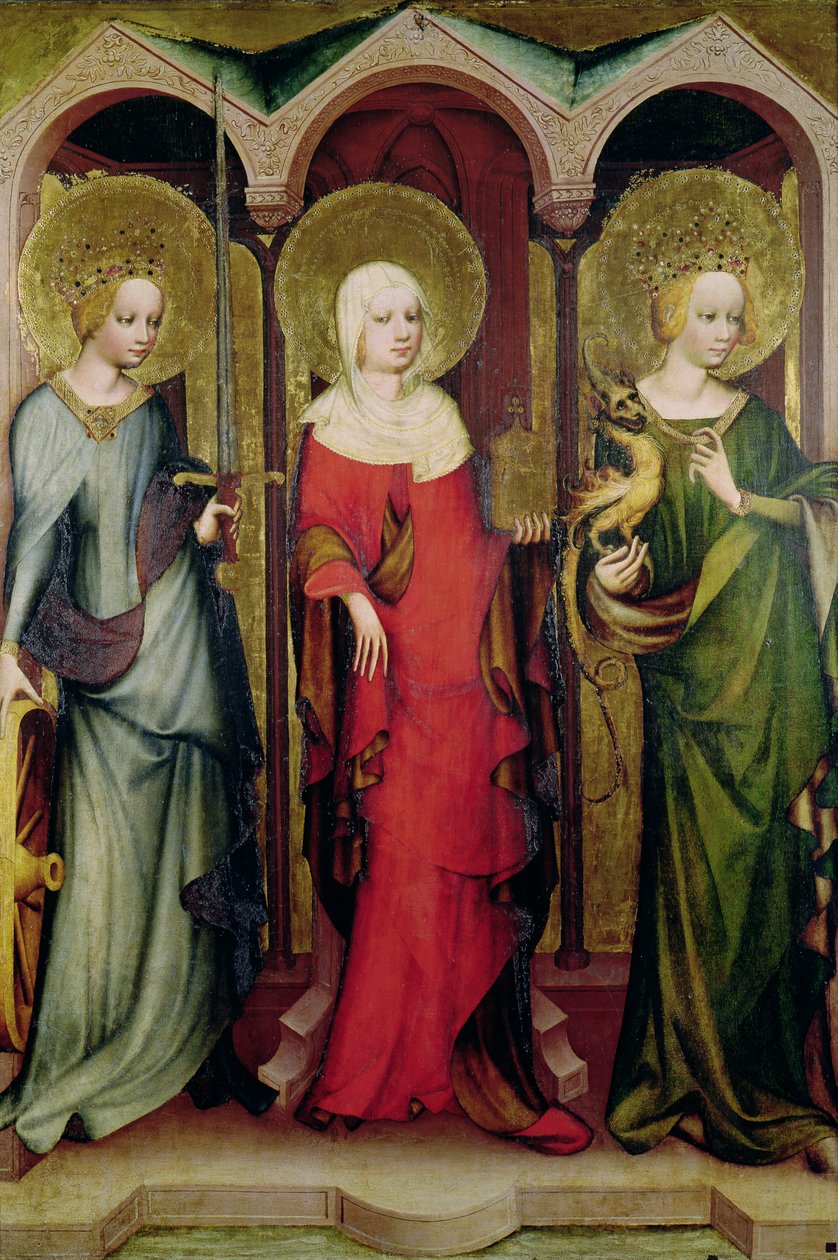 St. Catherine of Alexandria, St. Mary Magdalene and St. Margaret of Antioch, c.1380 by Master of the Trebon Altarpiece