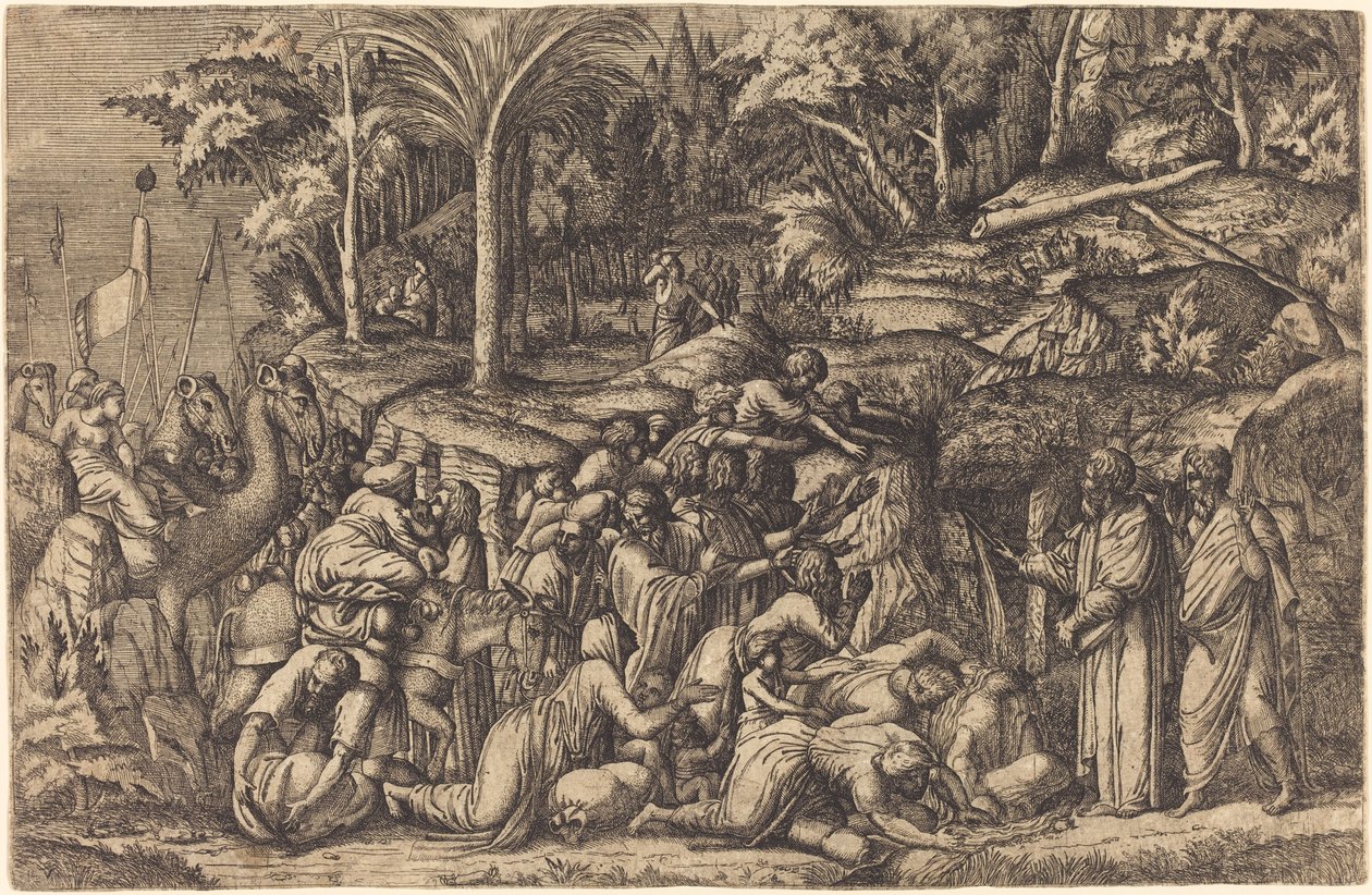 Moses Striking the Rock by Master IV after Francesco Primaticcio