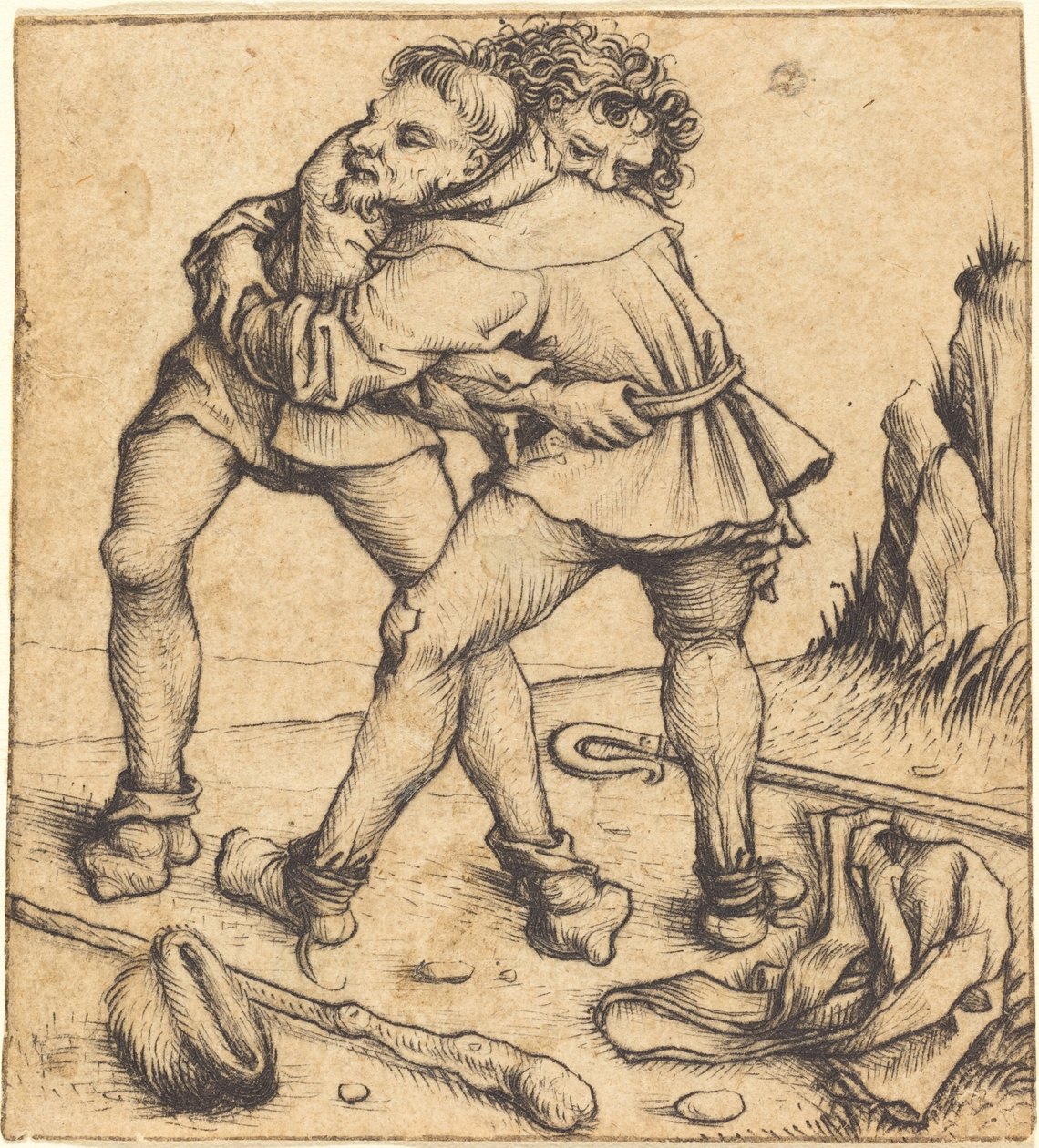 Two Peasants Fighting by Master of the Housebook
