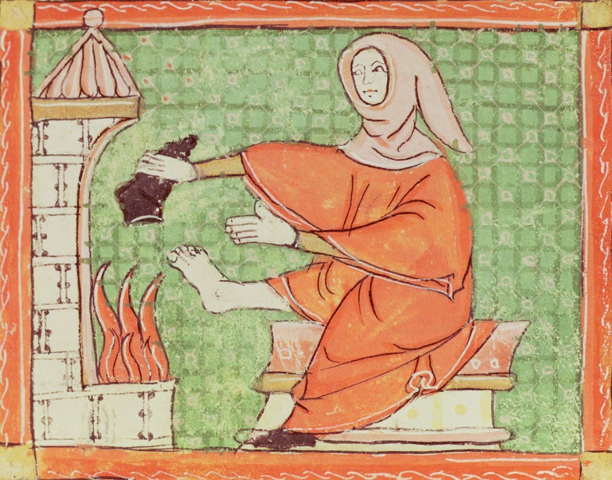 Fol.58r February: Warming by the Fire by Matfre Ermengaut