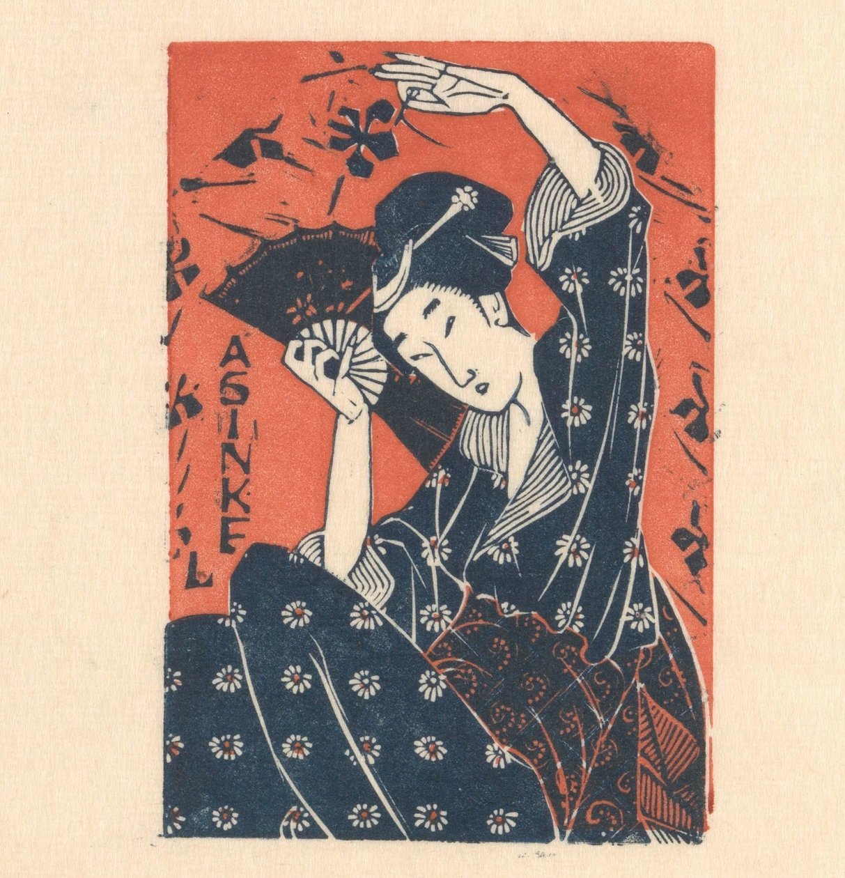 Advertising Card of A. Sinkel with Japanese Woman by Mathieu Lauweriks