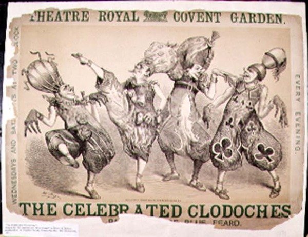 The Celebrated Clodoches, poster for a pantomime of Blue Beard produced by Henry J. Bryon, produced at the Theatre Royal, Covent Garden, London, 1871 by Matthew Somerville Morgan
