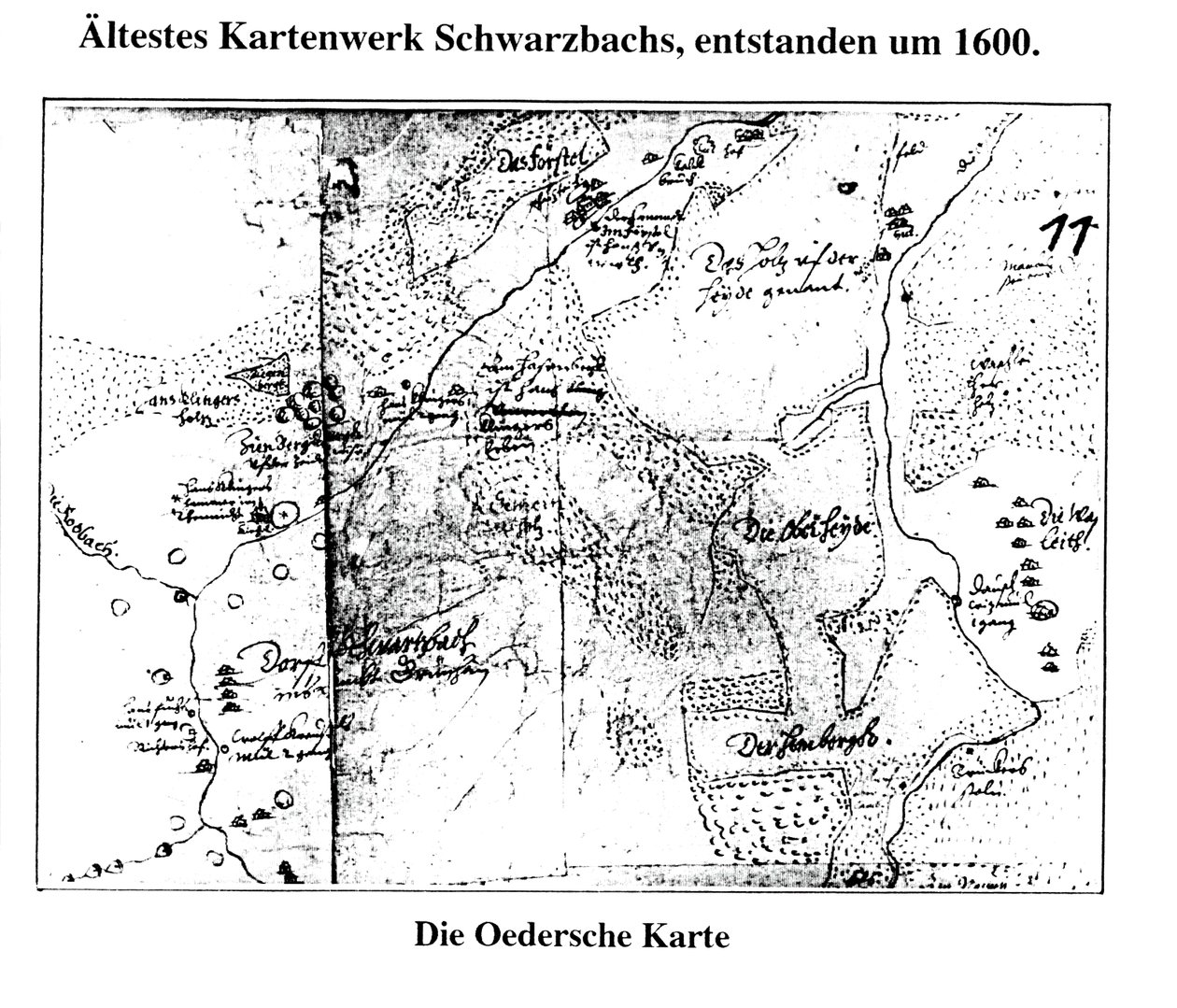 Around 1600, First Mapping of Schwarzbach/Erzgeb by Matthias Oeder