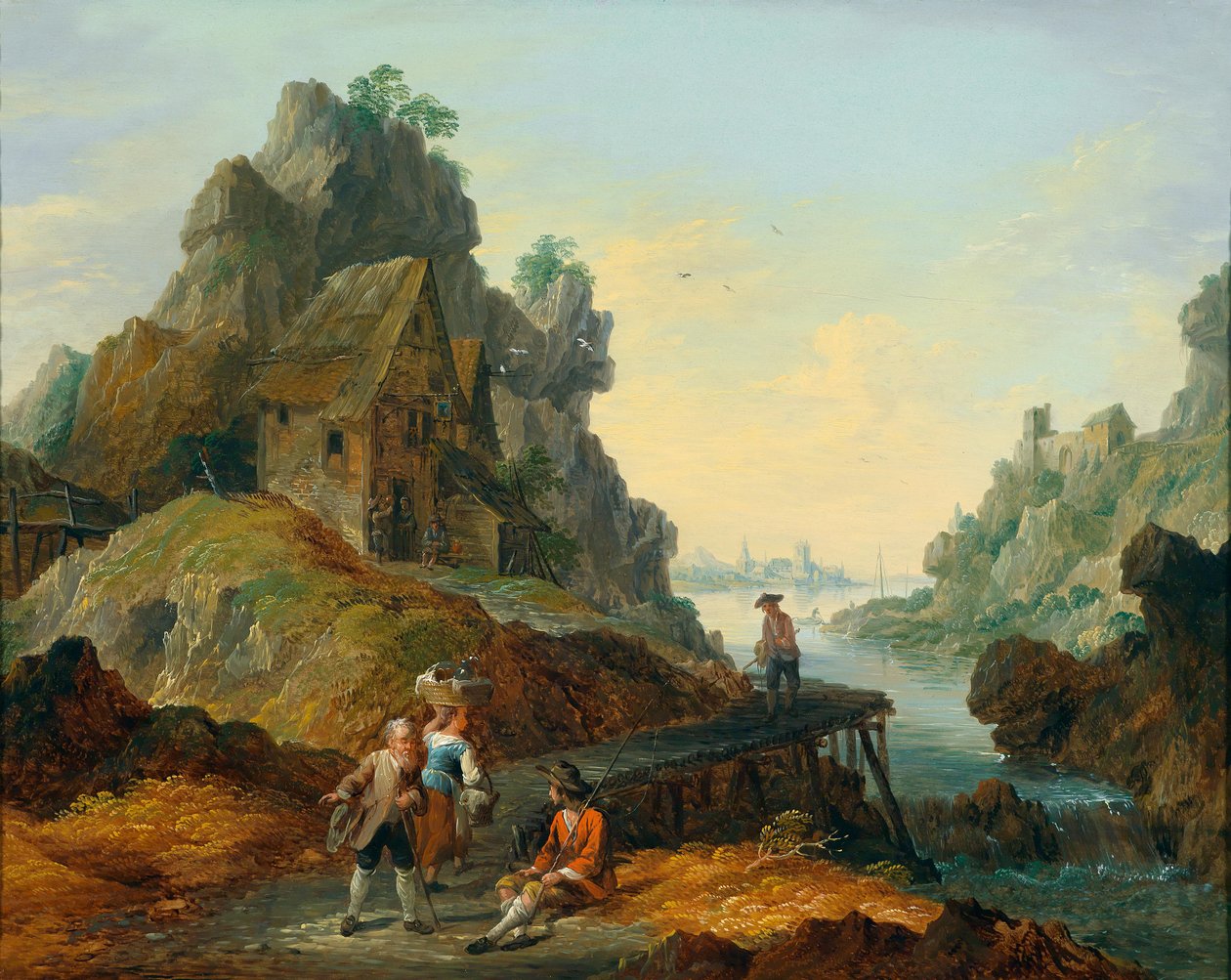A River Landscape with Anglers by Matthias de Visch  