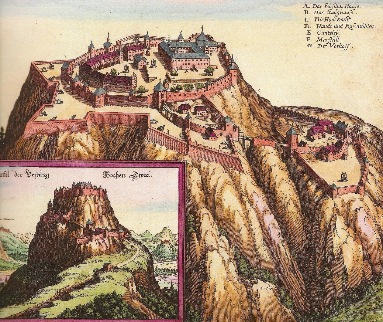 Castle Hohentwiel in southern Germany, near Lake Constance by Matthaus the Elder Merian