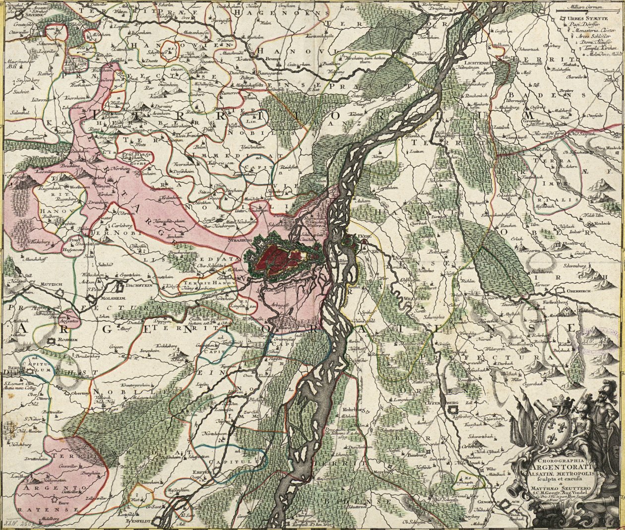 Map of Strasbourg, Capital of Alsace by Georg Matthäus Seutter