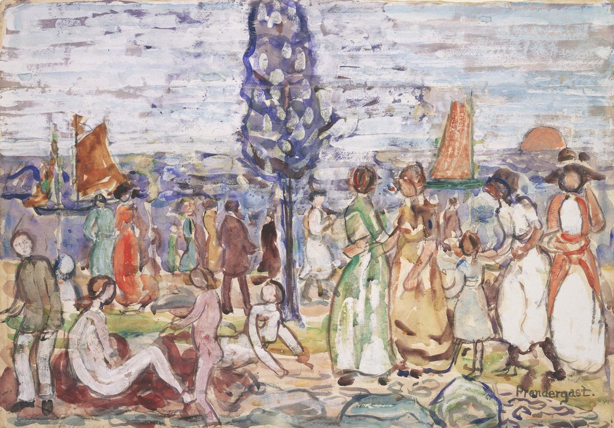 Beach with Blue Tree by Maurice Brazil Prendergast