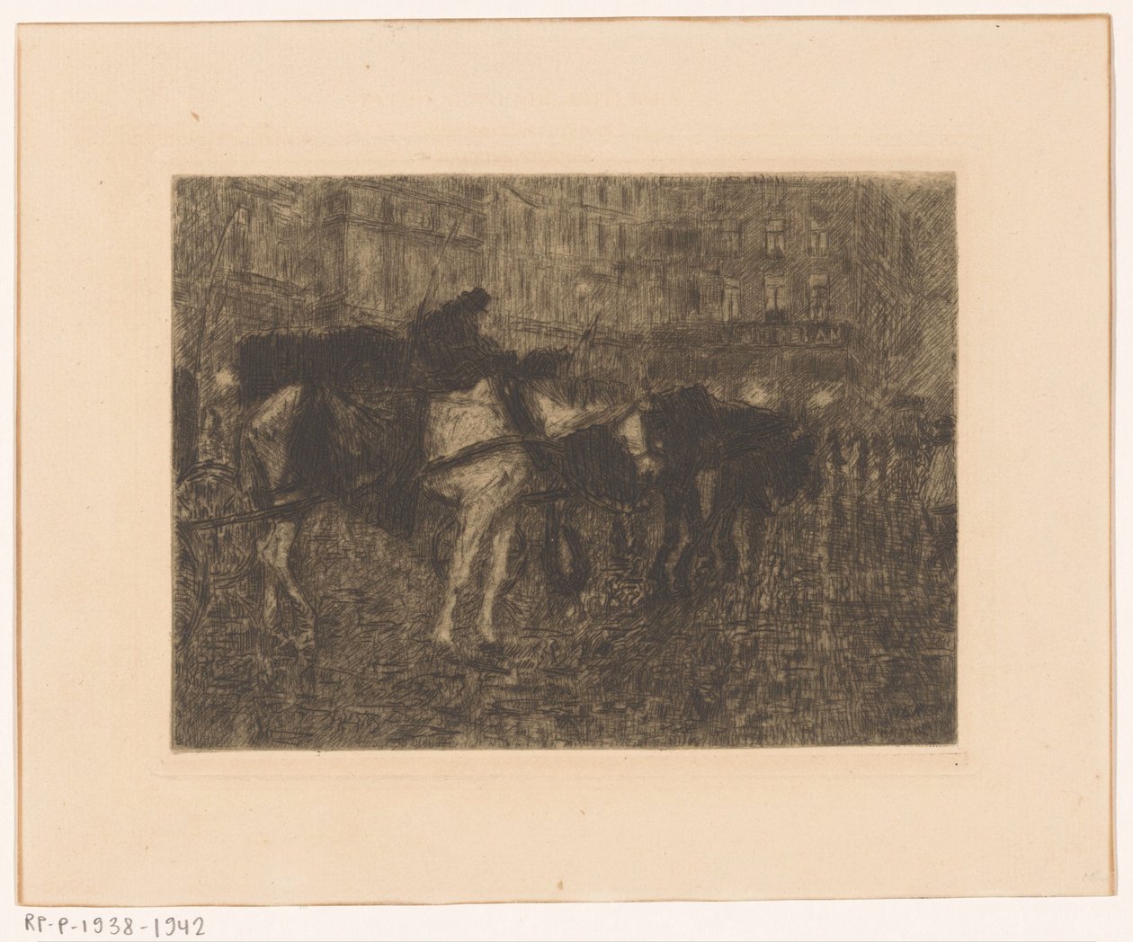 Coach Horses on a City Square at Evening by Maurits Niekerk