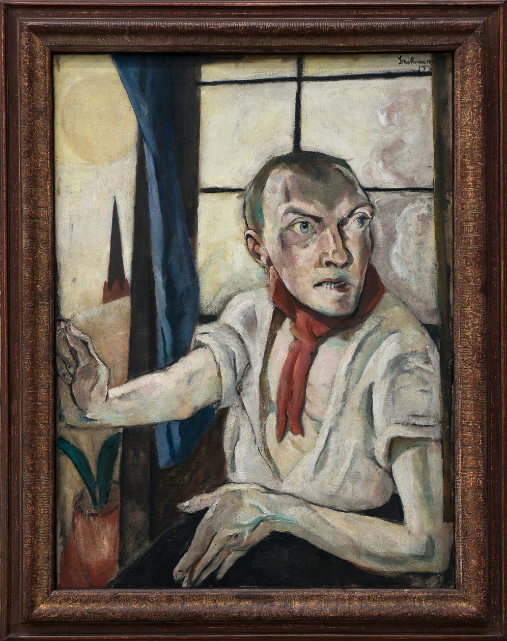 Self Portrait with Red Scarf by Max Beckmann
