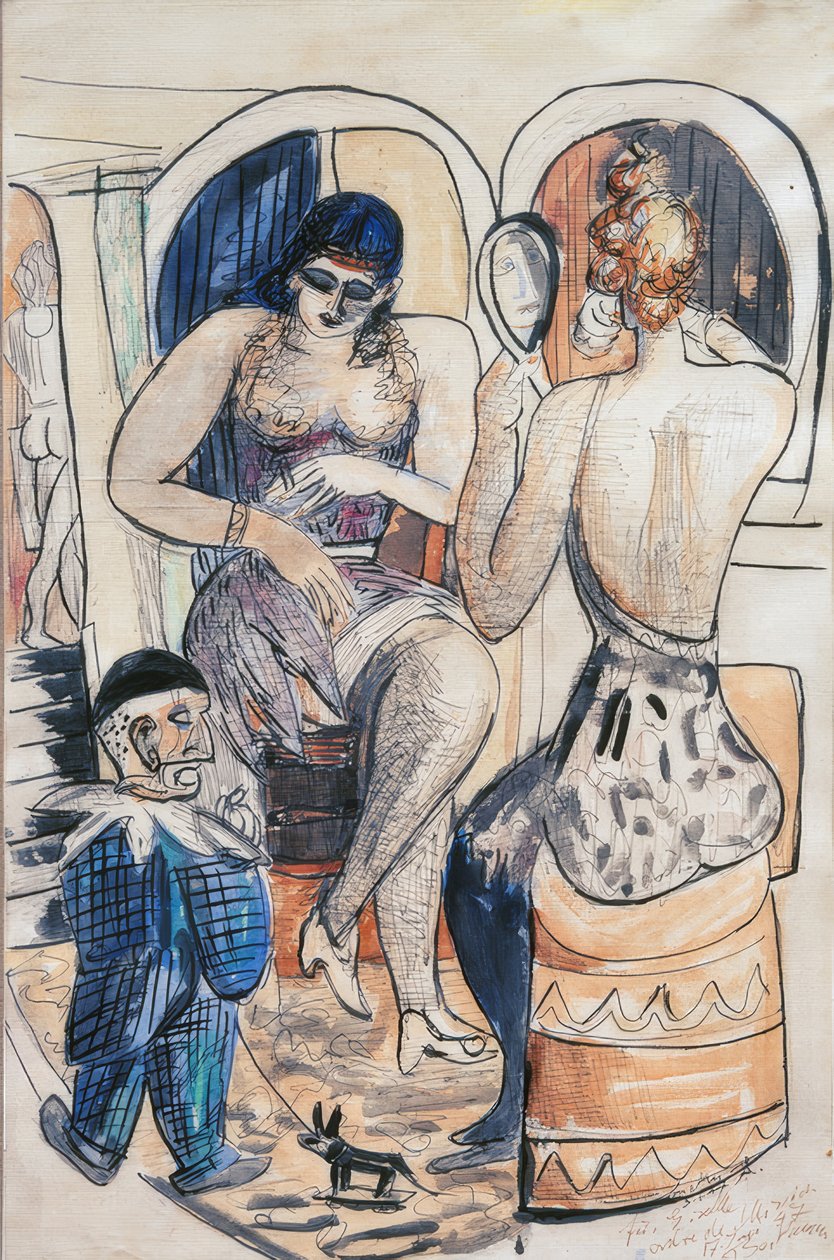 Two Dancers (Girls with Blue Dwarf) by Max Beckmann