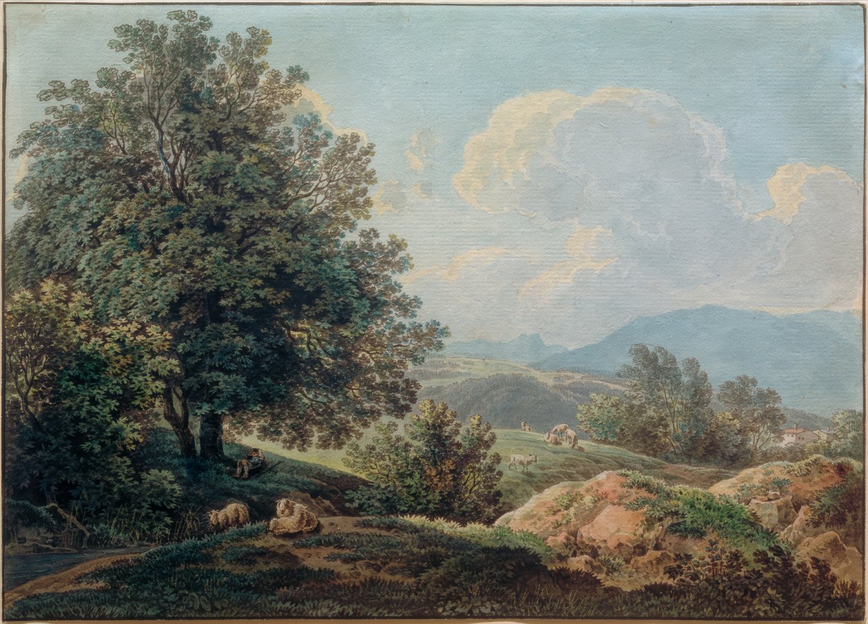 Pre-Alpine Landscape with Sleeping Shepherd by Max Joseph Wagenbauer