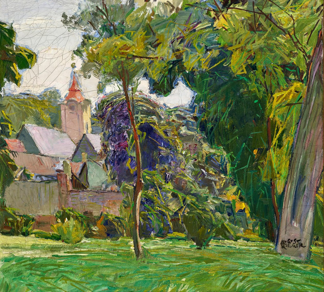 Park Landscape with Church by Max Kahrer