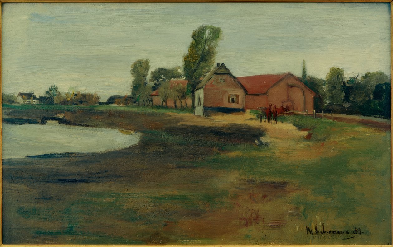 Village Street in Militsch (Landscape with Pond) by Max Liebermann