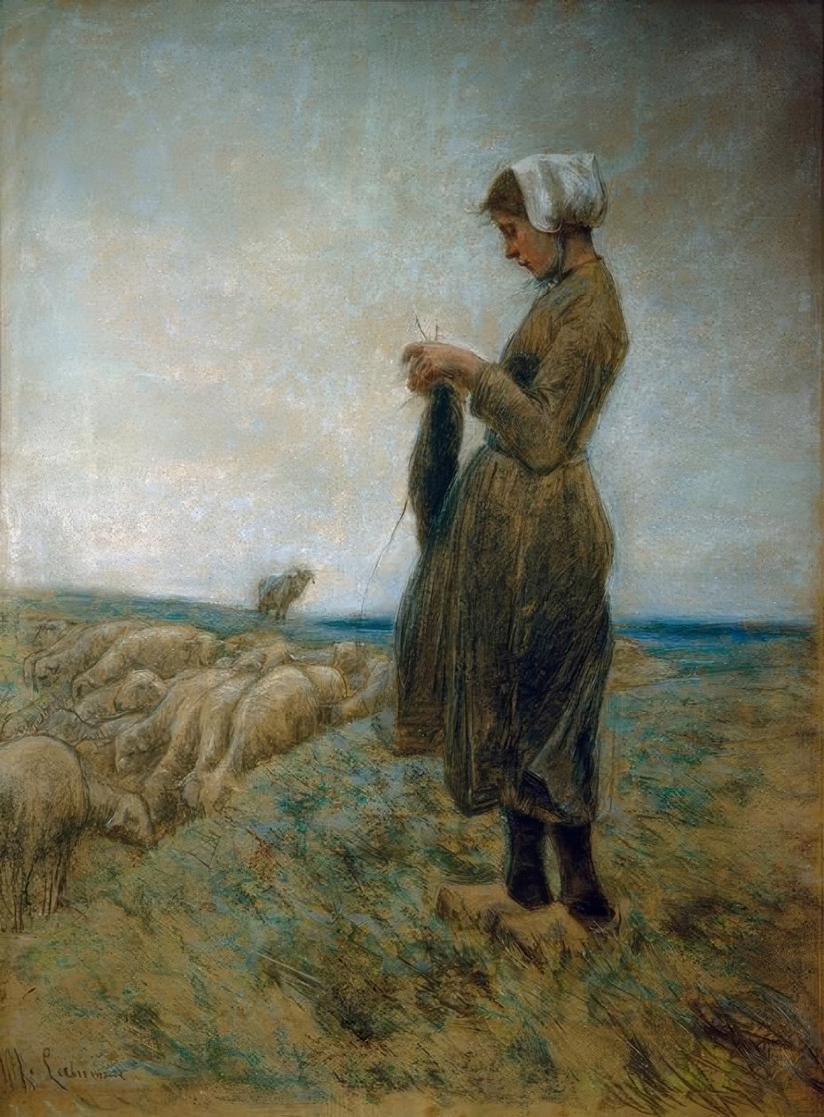 Dutch Shepherd Girl (Knitting Shepherdess) by Max Liebermann