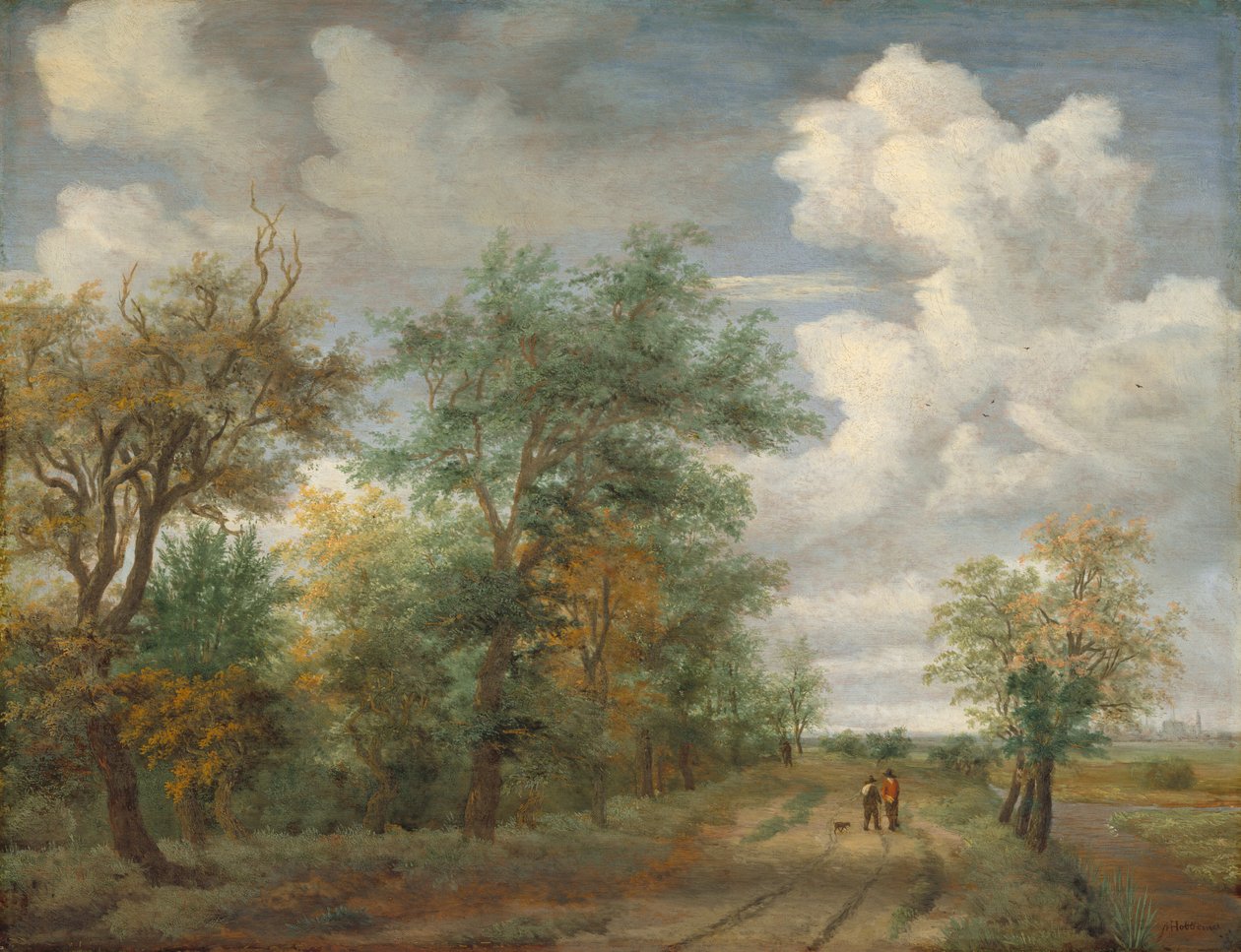 Wooded Landscape with Figures by Meindert Hobbema