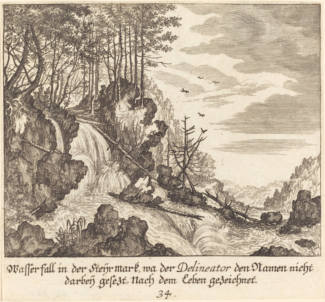 Waterfall by Melchior Küsel after Johann Wilhelm Baur