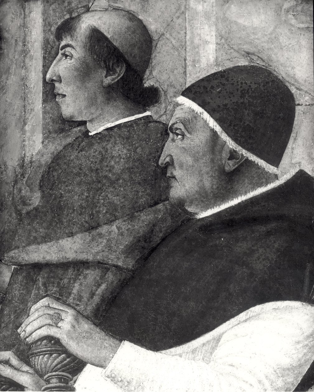 Pope Sixtus IV with a Cardinal behind him Installs Bartolommeo Platina as Director of the Vatican Library (detail) by Melozzo da Forli