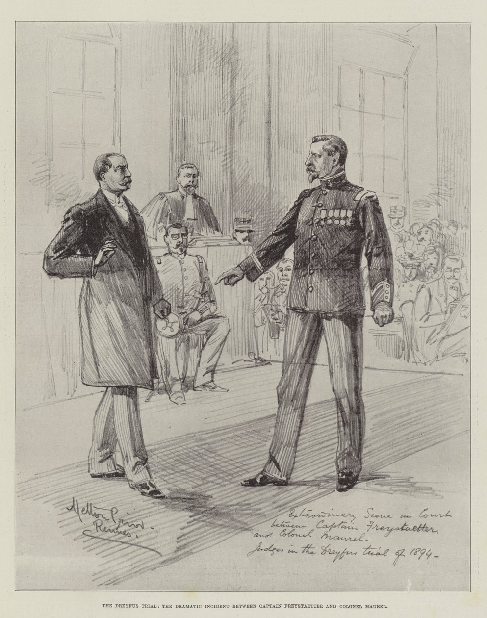 The Dreyfus Trial, the Dramatic Incident between Captain Freystaetter and Colonel Maurel by Melton Prior