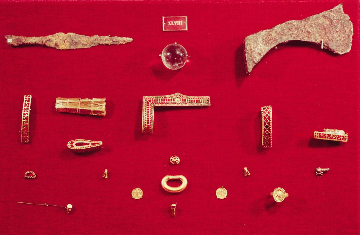 Selection of jewellery and weapons from the Treasure of Childeric by Merovingian