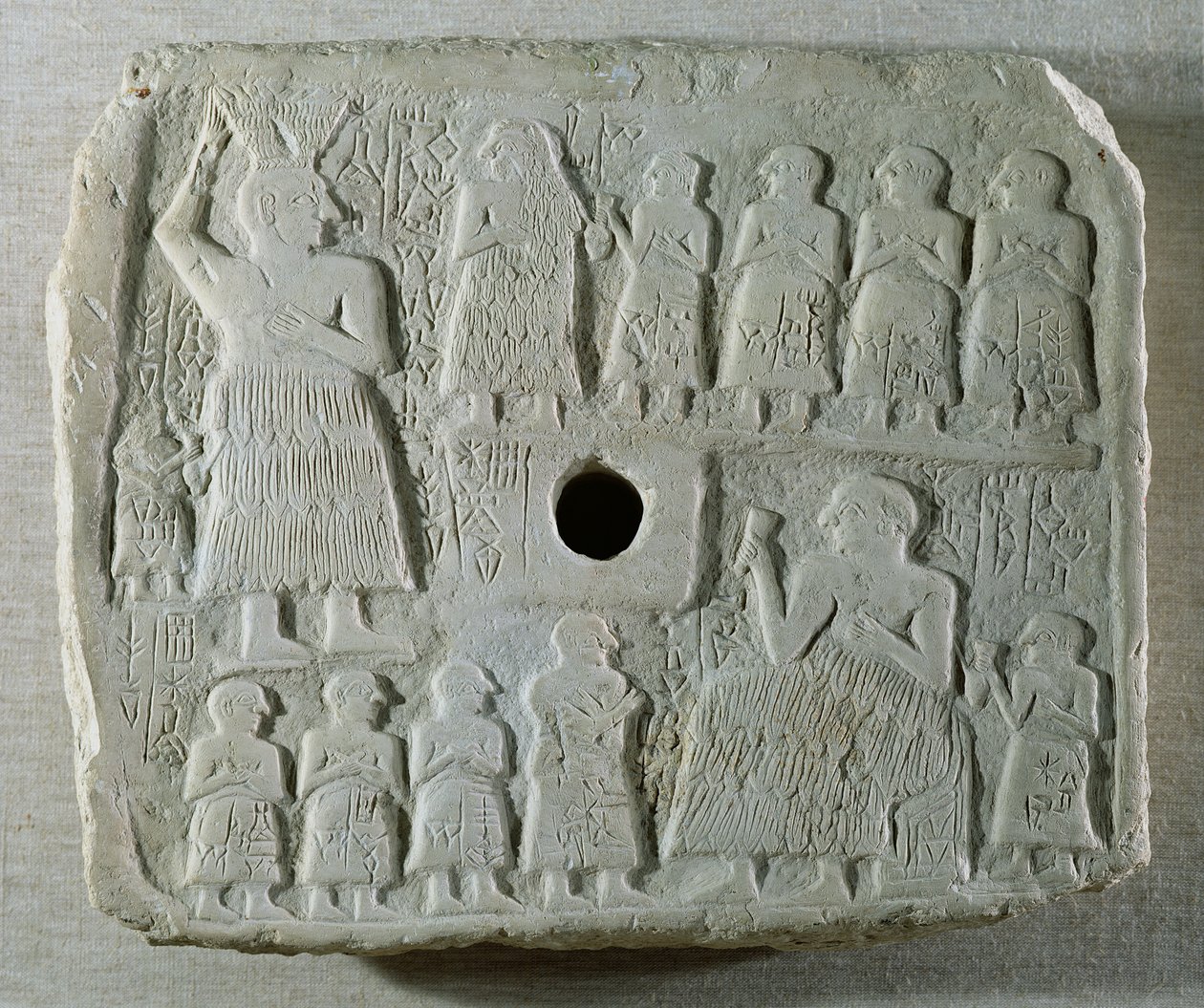 Commemorative relief for the construction of a religious building by Ur-Nanshe, Prince of Lagash and his family, from Telloh, ancient Girsu, Early Dynastic Period, c.2550-2500 BC by Mesopotamian