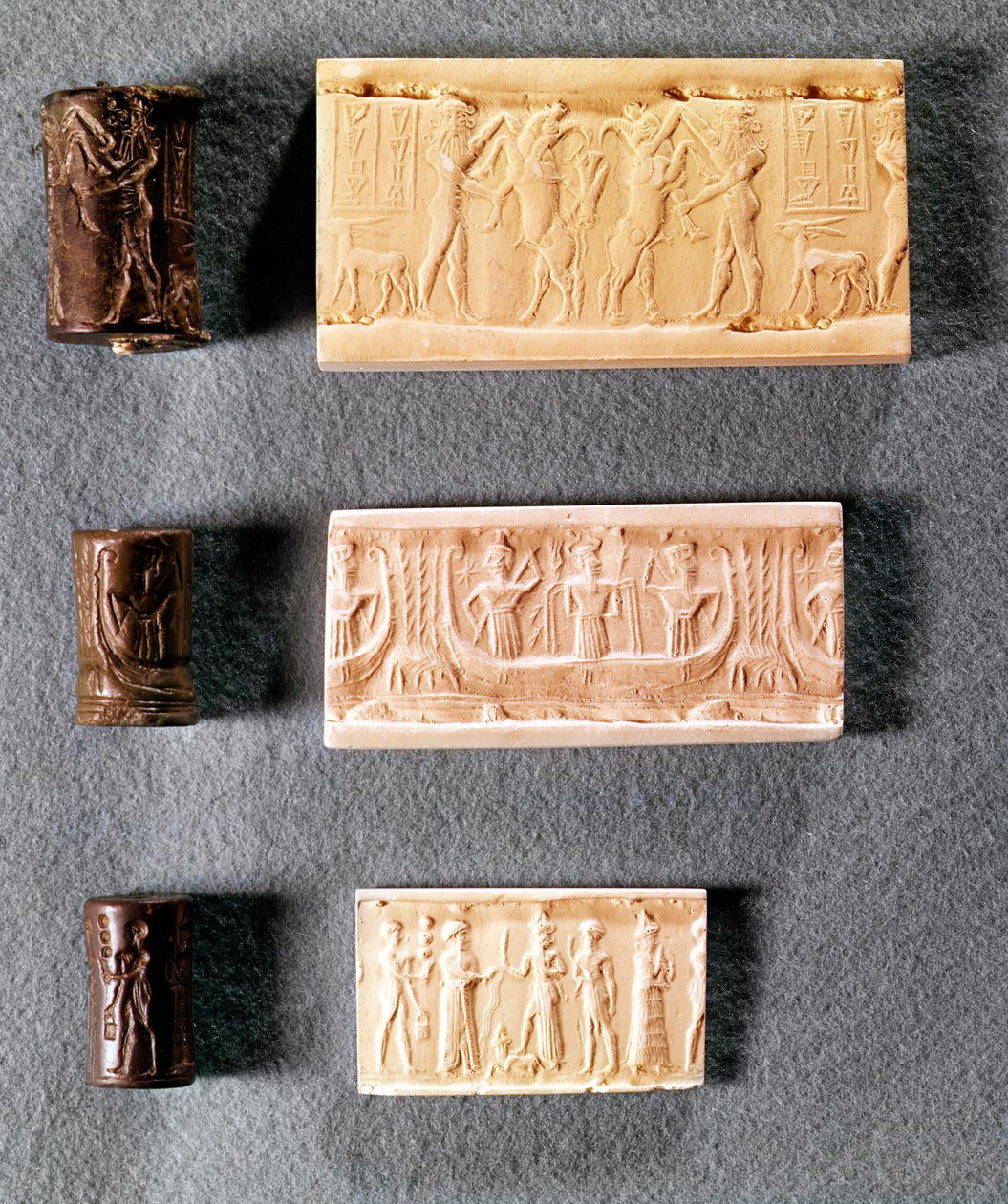 Three Cylinder Seals with Impressions by Mesopotamian
