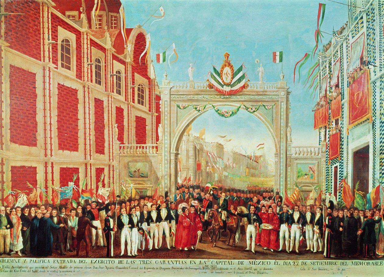 Solemn and Peaceful Entry of the Army of the Three Guarantees into Mexico City on September 27, 1821 by Mexican School