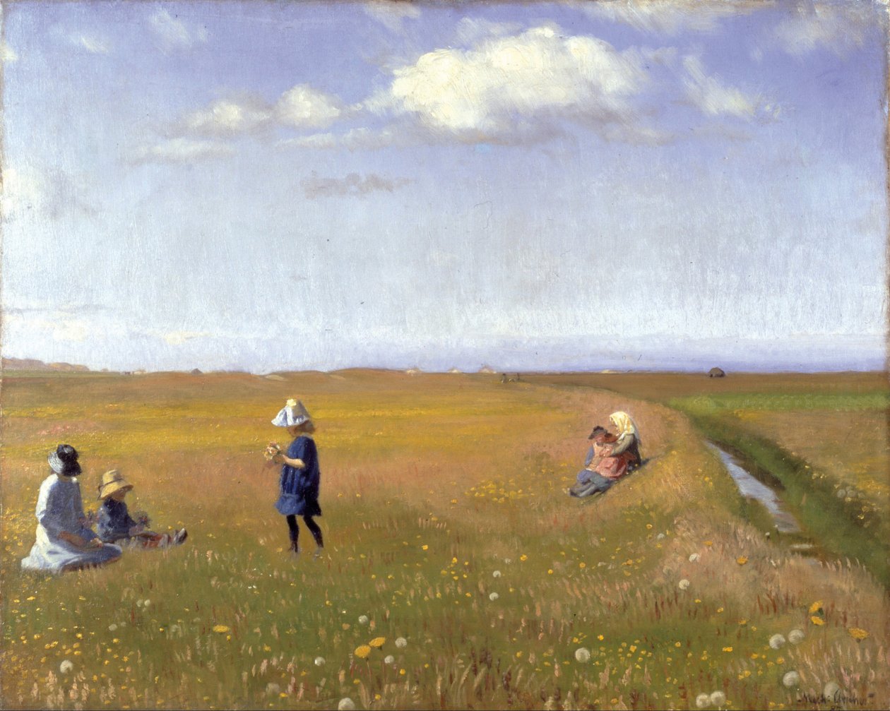 Children and Young Girls Picking Flowers in a Field North of Skagen by Michael Peter Ancher