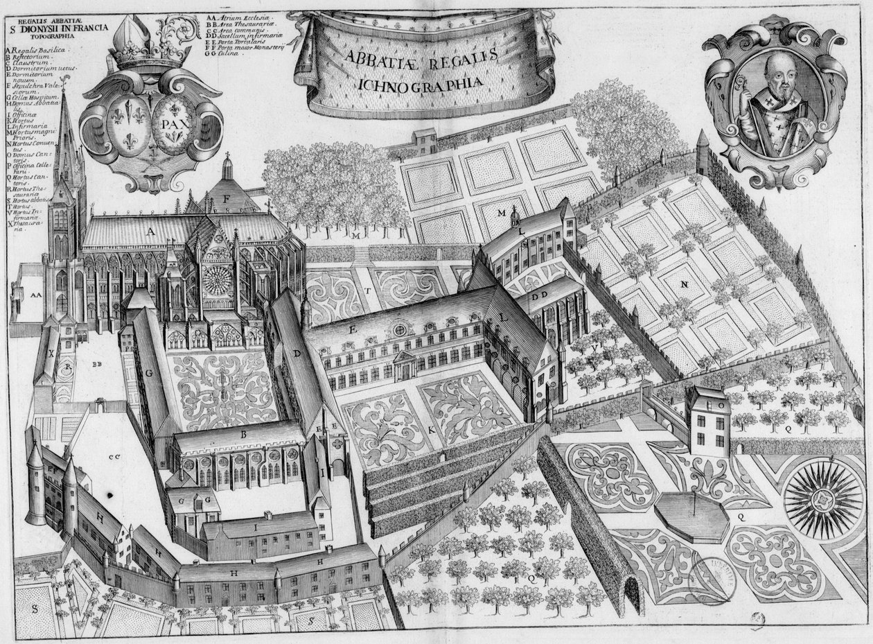 Engraving of the 17th Century Representing the Abbey of Saint-Denis in France, in the Book Monasticon Gallicanum by Michel Germain