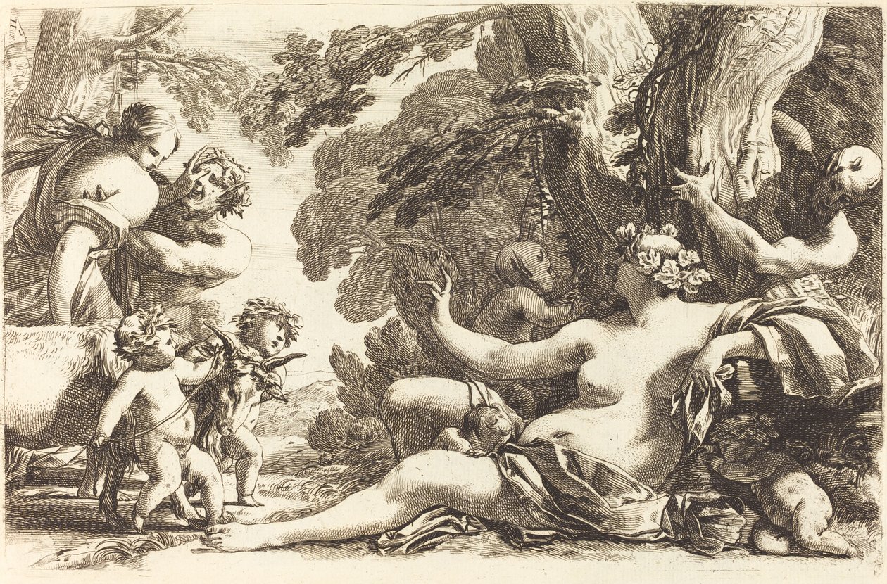 Seated Bacchante with Children by Michel Dorigny