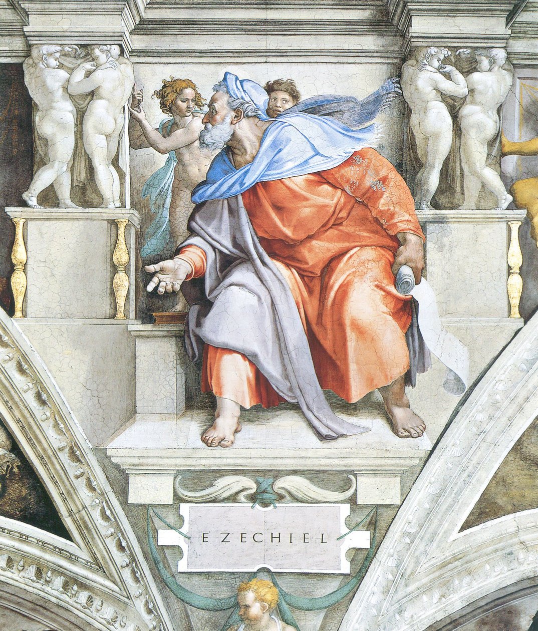 Ezekiel on the Ceiling of the Sistine Chapel in the Vatican by Michelangelo Buonarroti
