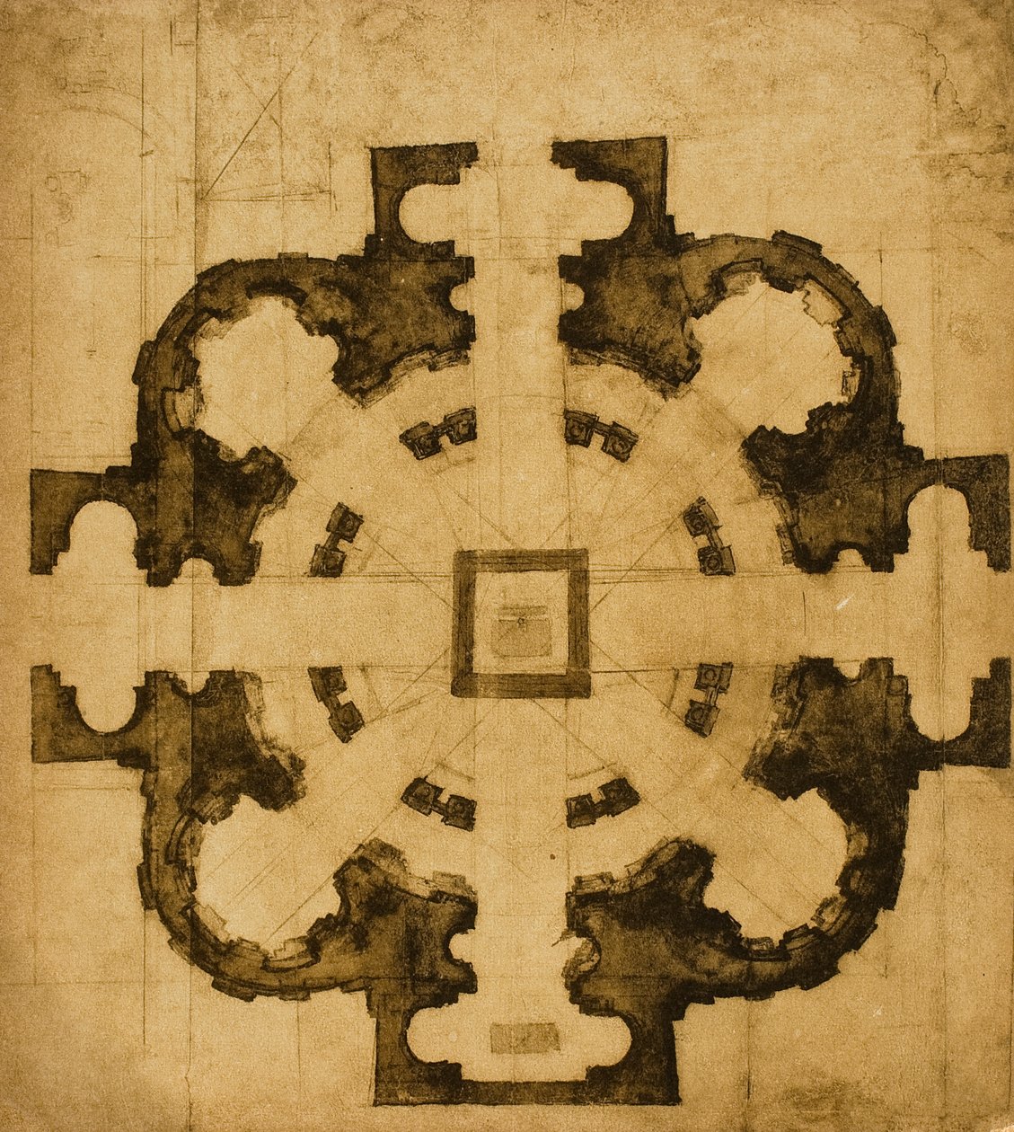 Plan or project for a church (drawing by Michelangelo) by Michelangelo Buonarroti