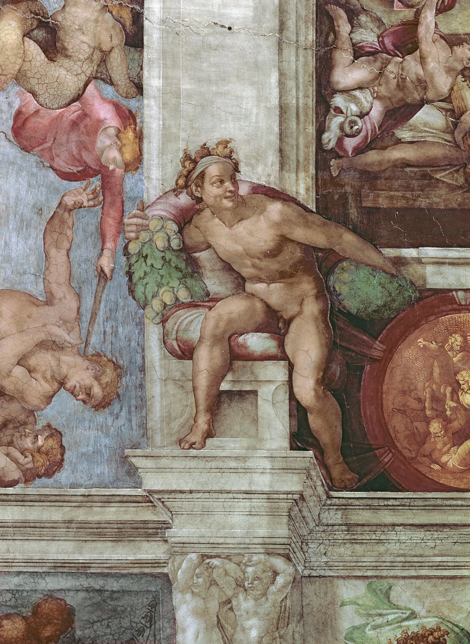 Sistine Chapel Ceiling: Expulsion of Adam and Eve from the Garden of Eden (pre restoration, detail) by Michelangelo Buonarroti