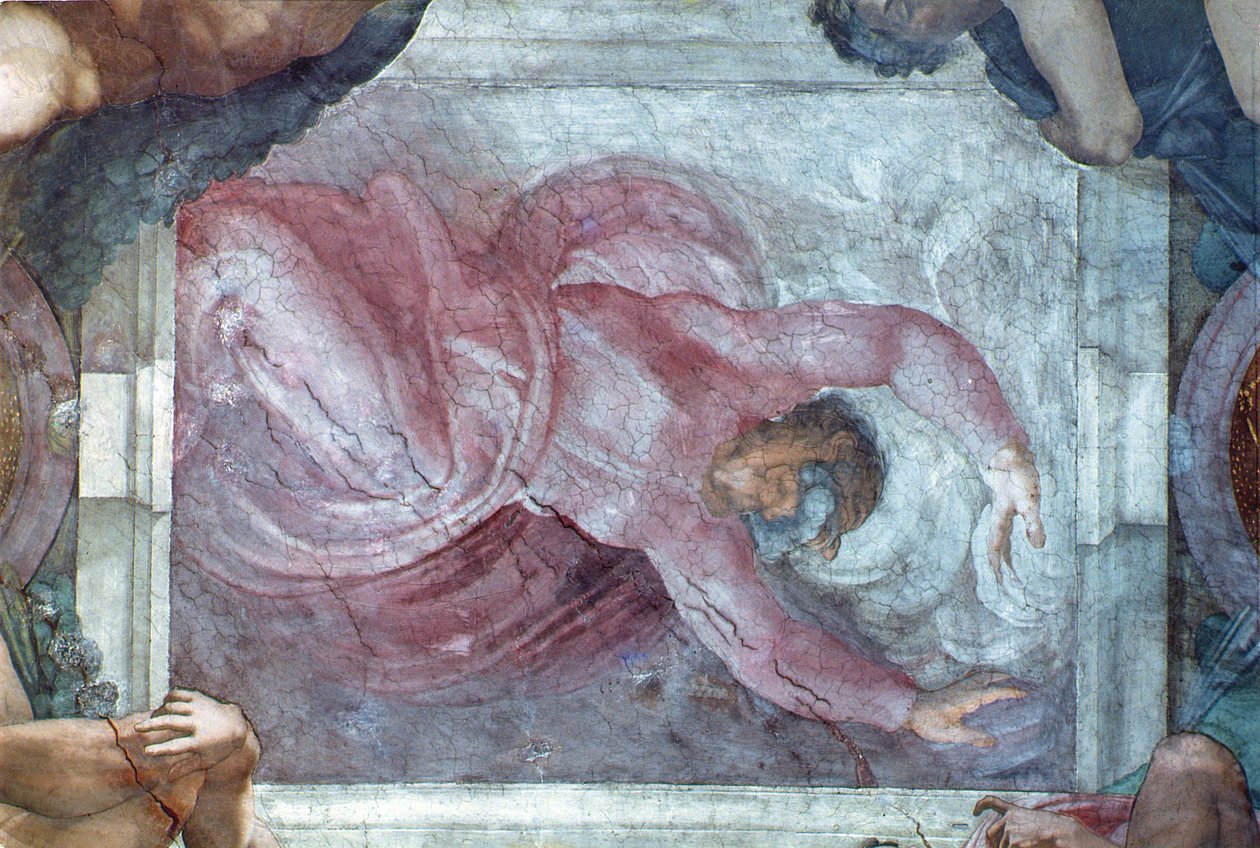 Sistine Chapel Ceiling: God Dividing Light from Darkness (pre restoration) by Michelangelo Buonarroti