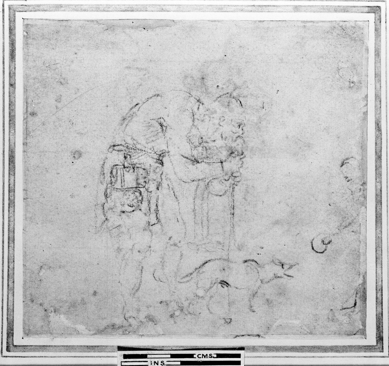 Sketch with a figure and a dog by Michelangelo Buonarroti