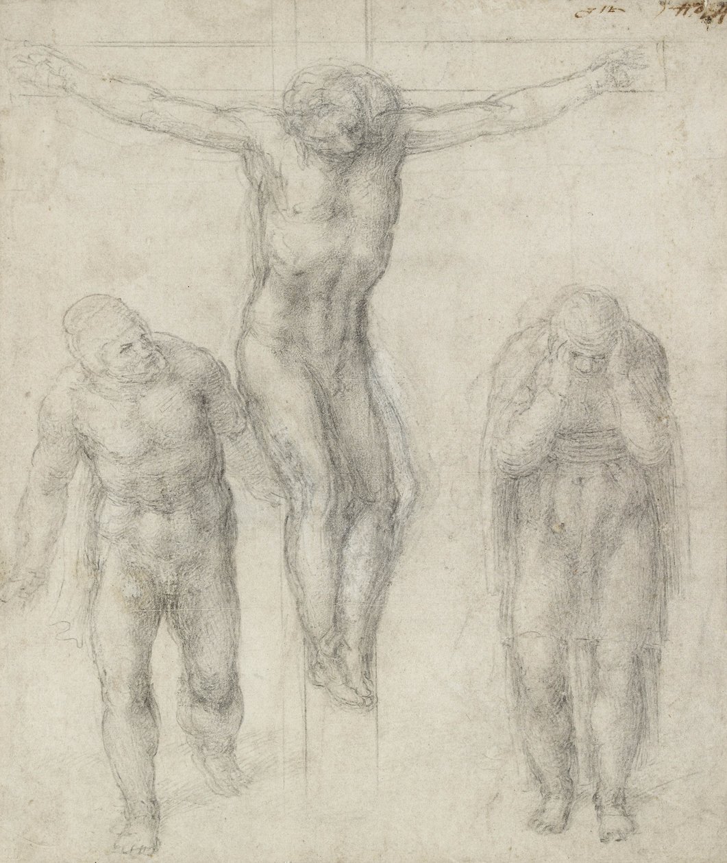 Study of a Crucified Christ and two figures, c.1560 by Michelangelo Buonarroti